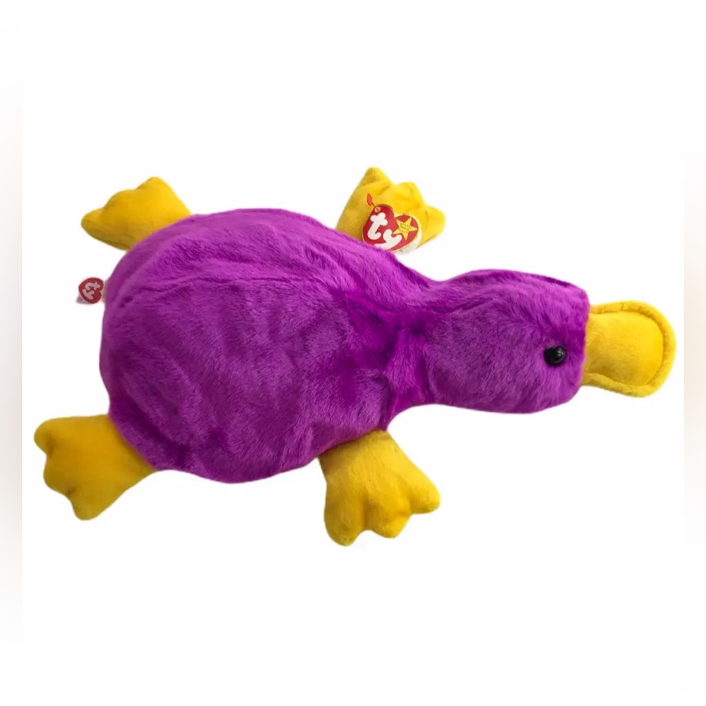 TY Beanie Baby Patti, Purple, Yellow Duck Platypus 1998 Tag Attached 14"